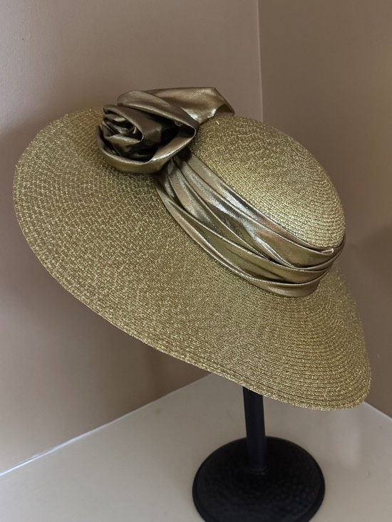 Joe Bill Miller Wide Brim Metallic Gold Hat NWT with Rosette Vintage main image 4